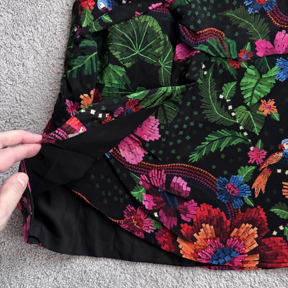 Farm Rio Wrap Mini Skirt Tropical Floral Blooming Garden Black Size Medium - Picture 6 of 9